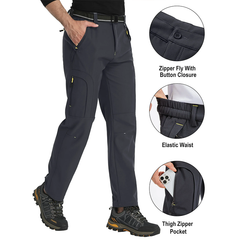 POENTAB Fleece Lined Pants For Men Water Resistant Windproof Ski Snow Pant Winter Thermal Work Trousers with Zipper Pockets Grey 36