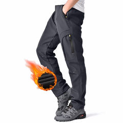 POENTAB Fleece Lined Pants For Men Water Resistant Windproof Ski Snow Pant Winter Thermal Work Trousers with Zipper Pockets Grey 36