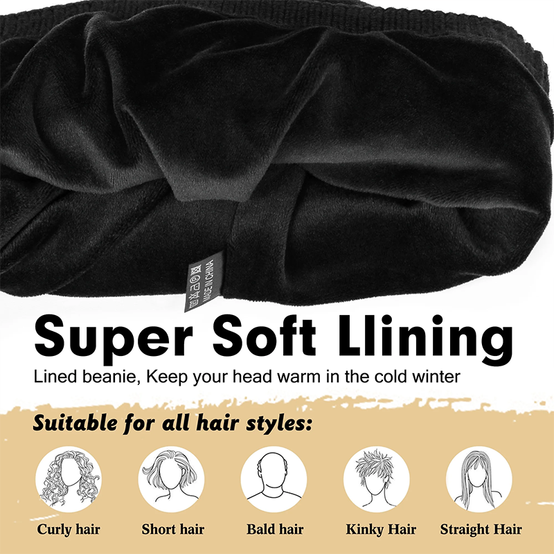 WMCAPS Winter Beanie for Men Women, Fleece Lined Beanie Soft Warm Knit Hat Ski Stocking Cuffed Cap(Black)